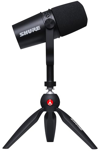 Shure MV7 USB Microphone with Tripod, for Podcasting, Recording, Streaming Gaming, Built-in Headphone Output, All Metal USB/XLR Dynamic Mic, Voice-Isolating Technology, TeamSpeak Certified - Black