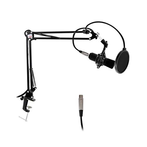 Pyle Suspension Microphone Boom Stand, Simple Clamp-Style Installation, Desktop Scissor Spring Arm Mic Stand w/ Shock Mount, Quick Setup attached, Maximum Mic Arm Extension Dst 2.26' ft.PMKSH01