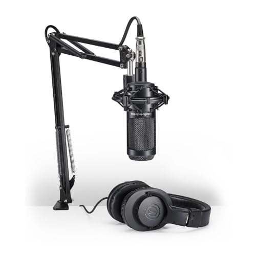 Audio-Technica AT2035PK Vocal Microphone Pack for Streaming/Podcasting, Includes XLR Mic, Adjustable Boom Arm, Shock Mount, Monitor Headphones, Black