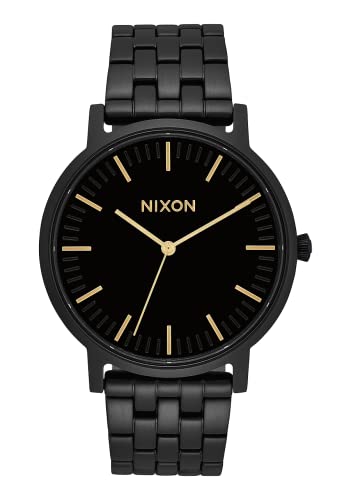 NIXON Porter A1057 - All Black/Gold - 50m Water Resistant Men's Analog Classic Watch 40mm Watch Face, 20-18mm Stainless Steel Band