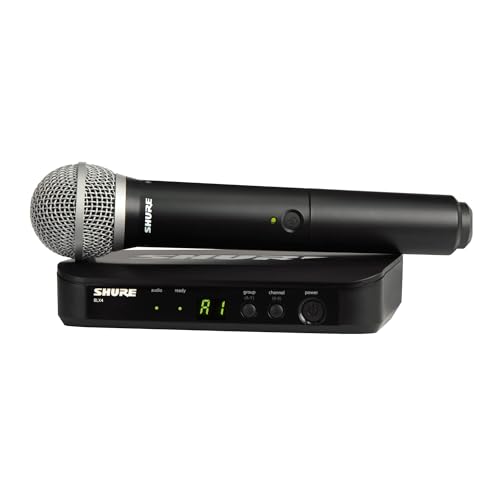 Shure BLX24/PG58 Wireless Microphone System - 14-Hour Battery Life, 300 ft Range, UHF Includes PG58 Handheld Vocal Mic, Single Channel Receiver H10 Band BLX24/PG58-H10