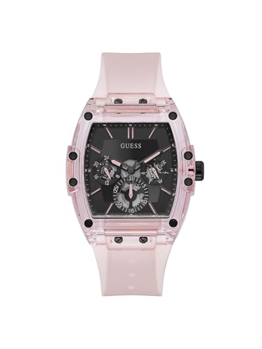 GUESS Men's 43mm Watch - Pink Strap Black Dial Pink Case