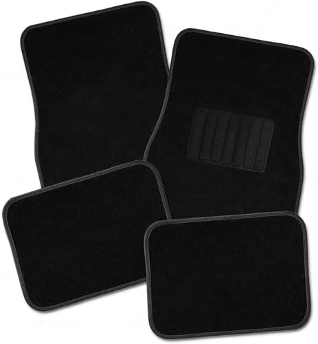 Zone Tech All Weather Carpet Vehicle Floor Mats- 4-Piece Black Premium Quality Carpet Vehicle Floor Mats Plus Vinyl Heel Pad for Additional Protection - Driver Seat, Passenger Seat and Rear Floor Mats