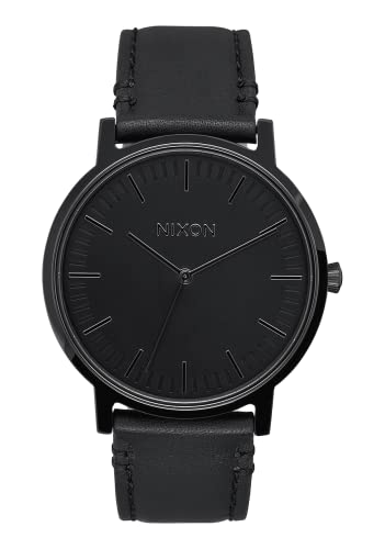 Nixon Mens Porter Leather Japanese quartz Leather watches All Black A1058