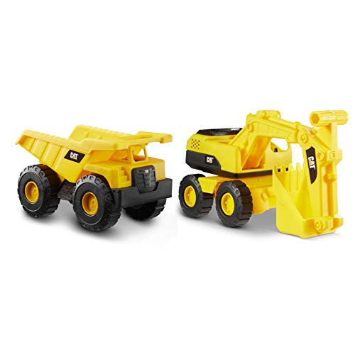 CAT Construction Toys Construction Tough Rigs 15" Dump Truck Excavator Set Toys 2 Pack Ages 3+ Kid Powered Caterpillar Vehicle Set Indoor or Ourdor Play No Batteries Required