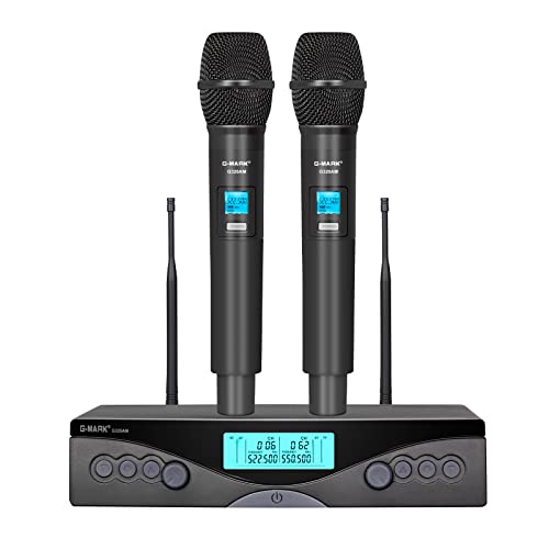 G-MARK Wireless Microphone System, Professional UHF Dual Channel Handheld Cordless Dynamic Mic Set for Home Karaoke,Church, DJ, Wedding, Meeting, Events, 200ft Range