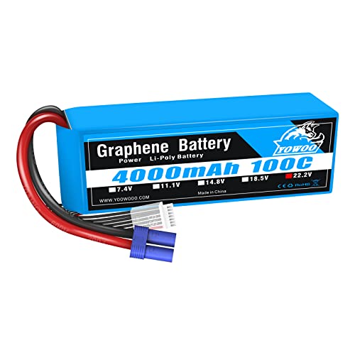 YOWOO Graphene Battery 22.2V 6S Lipo Battery 4000mAh 100C with EC5 Connector for Goblin Align Gaui 70MM 80MM 90MM EDF X-Class Drone Arrma 6s Cars RC Quadcopter Airplane Helicopter Truck