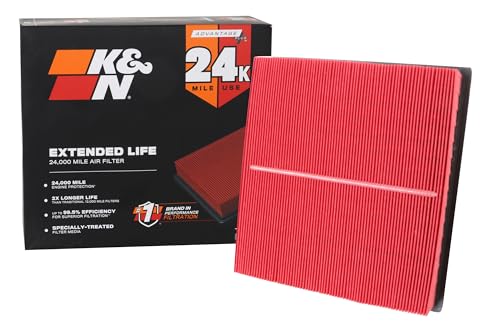 KN Engine Air Filter: Extended Life 24,000 Mile Replacement Air Filter: Compatible with 2010-2019 Jeep/Dodge SUV V6/V8 Grand Cherokee, Durango, KNX-2457