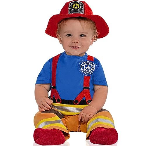 Amscan Multicolor First Fireman Costume Set, Includes - 1 Jumpsuit, 1 Hat 18-24 Months - Adorable Design for Dress-Up Parties, Birthdays, Themed Events, Pretend Play, More