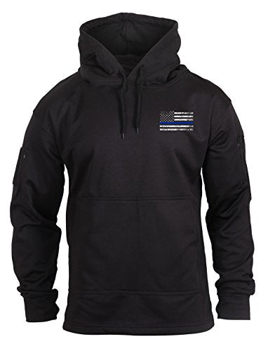 Rothco Conceal-Ops Thin Blue Line Hoodie Tactical Hooded Sweatshirt with Distressed American Flag Graphics US, Alpha, X-Large, Regular, Regular, Black