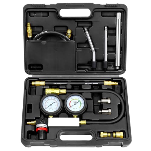 YSTOOL Cylinder Leak Down Tester Automotive Kit Gasoline Engine Compression Dual Gauge Leakdown Detector Tool Set for Pressure Check Leakage Rate Test with Extension Rod Black