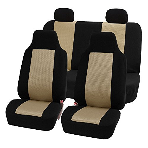 FH Group Full Set Car Seat Covers 3D Air Mesh -Universal Fit Automotive SeatCovers,1 Piece Front Seat Covers,Solid Back SeatCover,Washable Car Seat Cover for SUV, Sedan, Car Accessories Beige