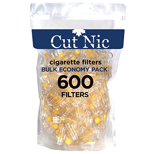 Cut Nic 8 Hole Easy Draw Disposable Cigarette Filters - 600 Filters - Including 2 Travel Cases