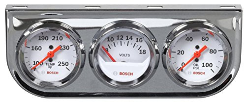 Bosch SP0F000046 Style Line 2" Triple Gauge Kit White Dial Face, Chrome Bezel