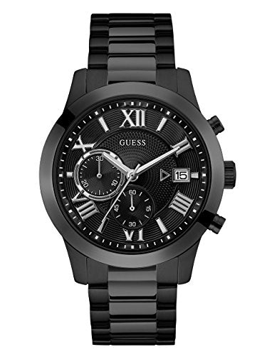 GUESS Stainless Steel Black Ionic Plated Chronograph Bracelet Watch with Date. Color: Black Model: U0668G5