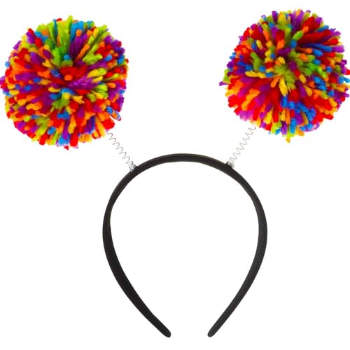 Rainbow Pom Pom Headbopper Headband - 9"x 4.25" - Beautiful Vibrant Color Design, Perfect For Halloween, Costume Parties Everyday Use - 1 Pc