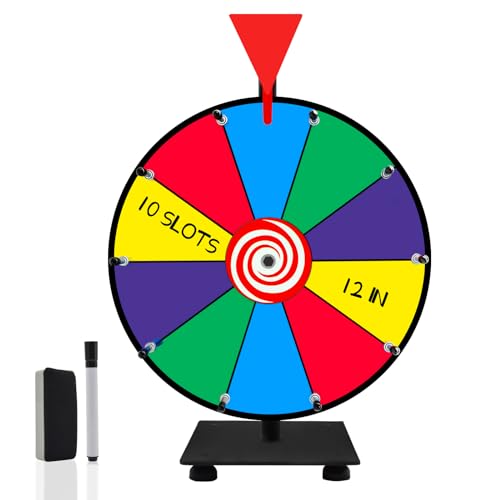 ZTEEERS 12 Inch Spinning Wheel for Prizes, Heavy Duty Base with 10 Slots Color Prize Wheel, Spin The Roulette Wheel for Carnival, Trade Show and Win Fortune Spin Games