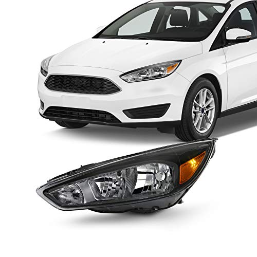 AKKON - Fits 2015-2018 Ford Focus S SE ST Model Halogen Type Black Headlight w/o DRL LED Function Driver Left Side