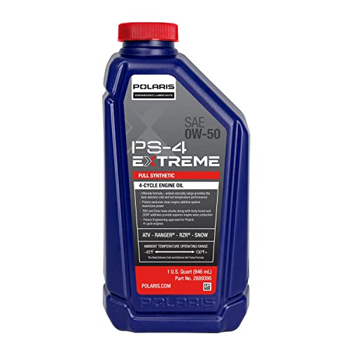 Polaris PS-4 EXTREME 0W-50 4 Cycle Full Synthetic Oil for Specific RANGER, GENERAL, RZR, Sportsman, Scrambler, INDY, Voyageur, TITAN Models With 4 Stroke Engine, 1 Quart, Qty 1-2889395