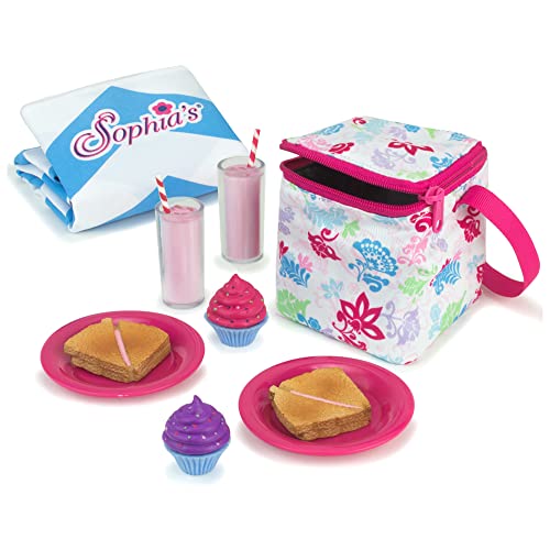 Sophia's Picnic Lunch Accessories Set with Pretend Food, Drinks, Napkins, Blanket and Thermal Cooler for 18" Dolls, Multicolor