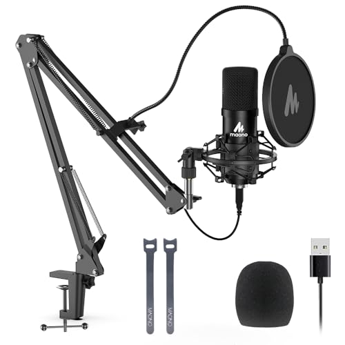 USB Microphone, MAONO 192KHZ/24Bit Plug Play PC Computer Podcast Condenser Cardioid Metal Mic Kit with Professional Sound Chipset for Recording, Gaming, Singing, YouTube AU-A04