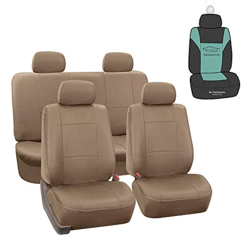 FH-PU002-1114 Classic Exquisite Leather Car Seat Covers, Airbag compatible and Split Bench, Solid Beige color