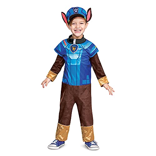 Chase Costume Hat and Jumpsuit for Boys, Paw Patrol Movie Character Outfit with Badge, Classic Toddler Size Medium 3T-4T Multicolored