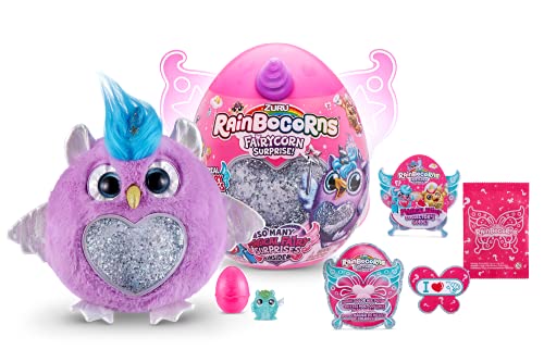 Rainbocorns Fairycorn Surprise Owl by ZURU 11" Collectible Plush Stuffed Animal - Ultimate Surprise Egg, Wearable Fairy Wings, Unicorn Slime, Sparkle Sequin Heart, Ages 3+ for Girls, Children