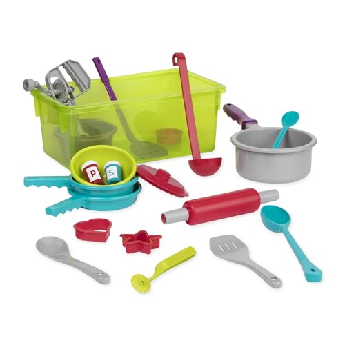 Battat Pretend Cooking Set Plastic Kitchen Toys Play Dishes Utensils-Toddler Cooking Set 3 Years + 21 Pcs