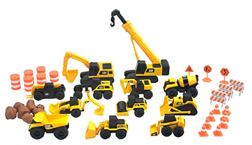 CAT Construction Toys, Little Machines Mega Set, 40-Piece Yellow Vehicles and Construction Site Accessories, Includes Dump Truck, Crane, Excavator, Bulldozer and more, for Kids and Toddlers Ages 3+