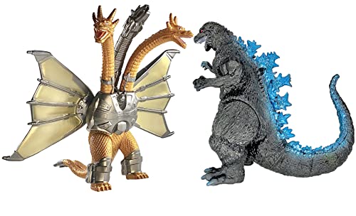 TwCare Set of 2 Mecha King Ghidorah vs 1954 65th Anniversary vs Heisei Era Classic Godzilla Toy, 2021 Movable Joints Action Movie Series Soft Vinyl, Carry Bag