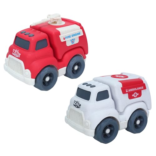 Zing Plantastic City Vehicles - Double Pack Medium Size - Ambulance and Fire Truck - Made from 40 Wheat Straw Material Pretend Play Toy for Age 3 and Up