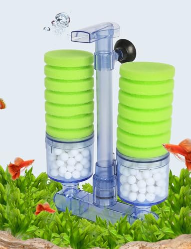 UPETTOOLS Aquarium Biochemical Sponge Filter, Ultra Quite Aquarium Air Pump Double Head Bio Sponge Fish Tank Foam Filter