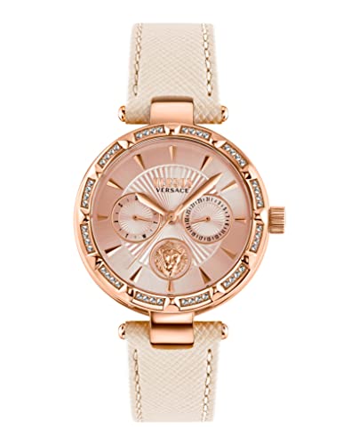 Versus Versace Sertie Collection Luxury Womens Watch Timepiece with a Beige Strap Featuring a Beige Case and Rosegold Dial