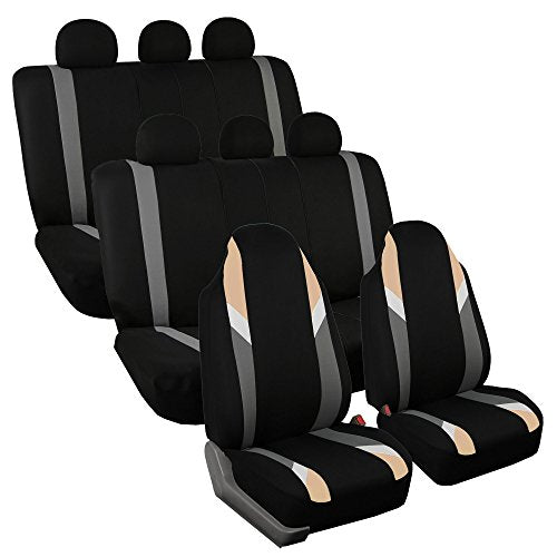 FH Group Supreme Modernistic Three Row Car Seat Covers, Airbag and Split Ready, 8 Seater - Universal Fit for Cars, Trucks, SUVs Beige