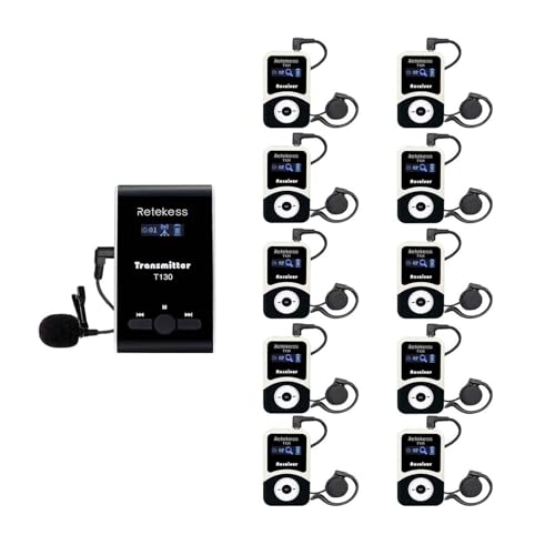 Retekess T130 Tour Guide System, Church Translation System, Clear Sound Quality, Tour Guide Headsets for Simultaneous Interpreting,Court 1 Transmitter 10 Receivers