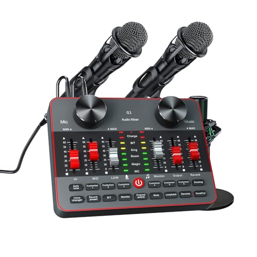 Podcast Equipment Bundle for 2 Mic Tiktok Video Content Creator Kit, Audio Interface DJ Mixer Sound Card/Board Condenser Microphone for Studio Smartphone/PC/Laptop Broadcast Recording/Live Stream