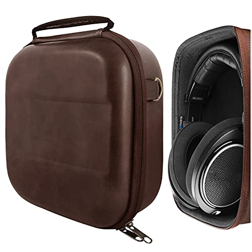 Geekria Shield Headphones Case Compatible with Sennheiser HD 599, HD 598, HD 560S, HD 559, HD 558, HD 555, HD 400 Pro Case, Replacement Hard Shell Travel Carrying Bag with Cable Storage PU Brown