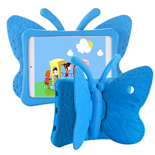 iPad case for Kids, Feitenn 3D Cartoon Butterfly Non-Toxic EVA Light Weight Kid Proof Shockproof case with Kickstand for ipad 5/ ipad 6 /ipad pro 9.7/ New iPad 2017 case Blue