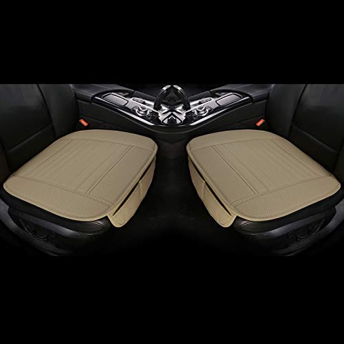 EDEALYN 2 PCS Universal Car Seat Covers PU Leather Bottom Seat Cover Car Interior Car Seat Protector Covers Beige