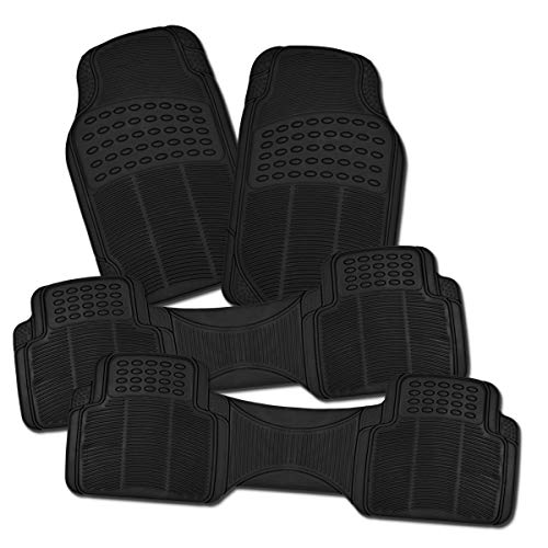 ZONETECH All Weather Rubber Semi Pattern Car Interior Floor Mats 4-Piece Set Black Heavy Duty Car Interior Floor Mats