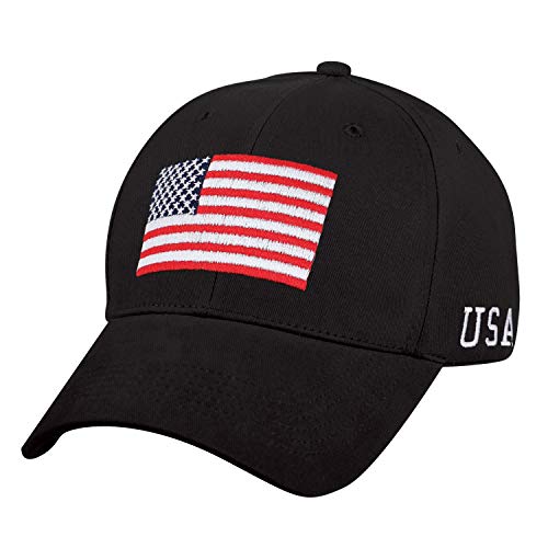 Rothco USA Flag Low Profile Cap - Patriotic Adjustable Baseball Cap with American Flag Embroidery - Black