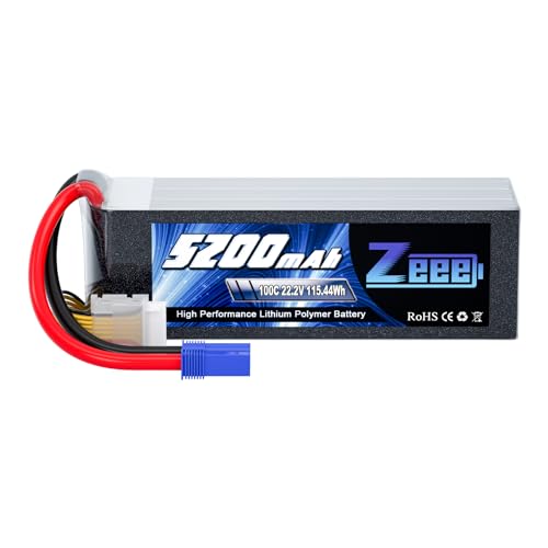 Zeee 6S Lipo Battery 5200mAh 22.2V 100C Soft Pack Lipos with EC5 Connector RC Battery for RC Car Truck Airplane Helicopter Quadcopter Boat