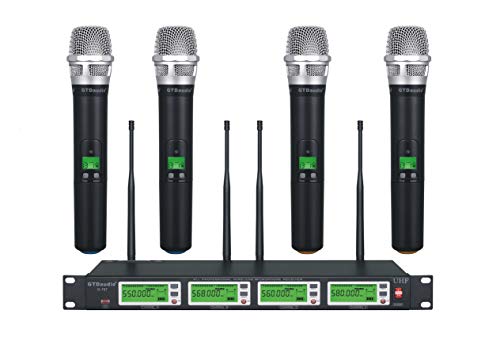 GTD Audio 4x800 Adjustable Channels UHF Diversity Wireless Cordless Handheld Microphone Mic System Ideal for Church, Karaoke, Dj Party, Range 450ft 4 Handheld Mics