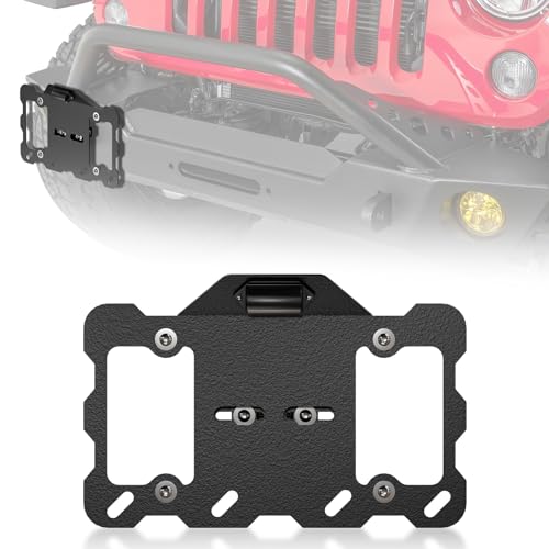 YZONA Front Bumper License Plate Frame with LED Light Compatible for Bumper D-Ring, Universal License Bracket Holder Relocation, Bumper D-Ring Mount, Fit for Most Pickup Trucks, OFF-Road Cars and SUVs