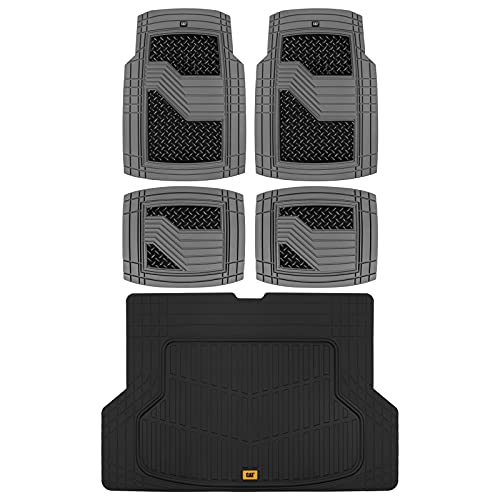 Cat Diamond Steel Heavy-Duty Rubber Floor Mats Cargo Trunk Liner for Car SUV Van Sedan, Charcoal Black - Trim to Fit, All Weather Deep Dish Automotive Floor Mat