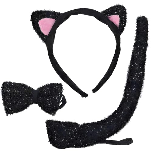 Adorable Kids Black Cat Accessory Kit - 1 Set - Soft Fabric 3-Piece Costume Accessory for Halloween, Dress-Up Pretend Play