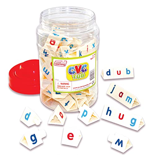 Junior Learning CVC Tri-Blocks Tub, 90 Blocks, Ages 4-5, Phonemic Awareness, Pre K-1, White