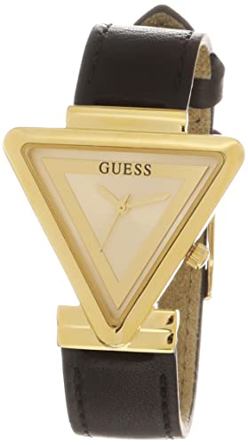 GUESS Ladies 34mm Watch - Black Strap Champagne Dial Gold Tone Case