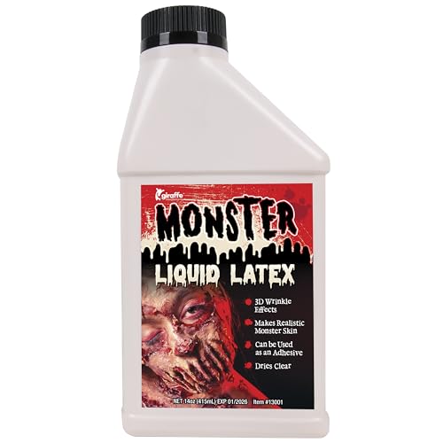 Kangaroo's Halloween Makeup Monster Liquid Latex I Quick Drying Liquid Latex Sfx Makeup Kit I Multi-Purpose Liquid Rubber White Face Paint for Zombie Makeup, Costume Makeup, Fake Scars 14oz Pint